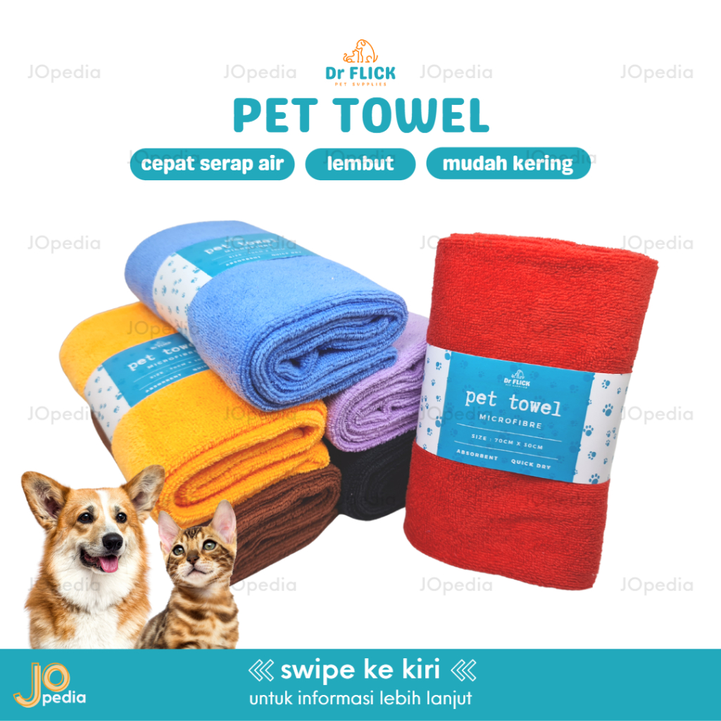 Dr FLICK PET TOWEL Handuk Mandi Kucing Anjing Lap Microfiber Hewan Kelinci