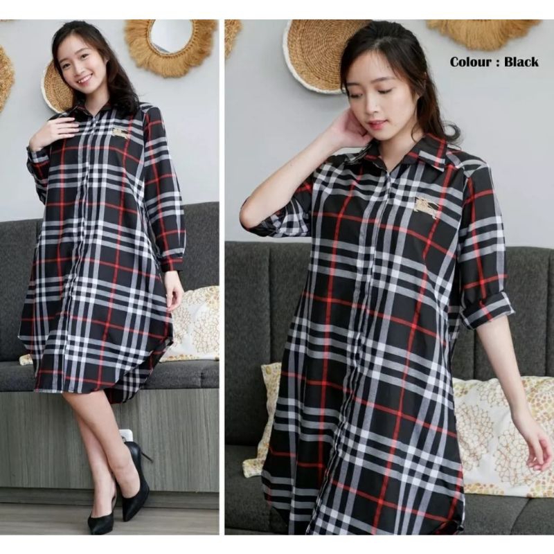 Tunik motif  kotak kotak / atasan muslim wanita blueberry lengan panjang  oversize jumbo ld 120 bisa