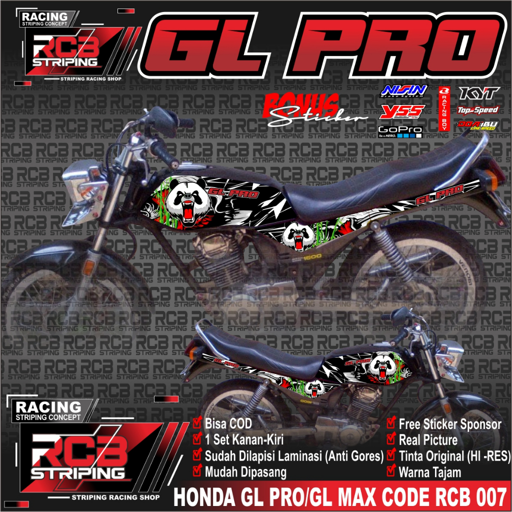 Striping GL Variasi HOLOGRAM murah - Sticker Honda Gl pro/max Code Rcb 007