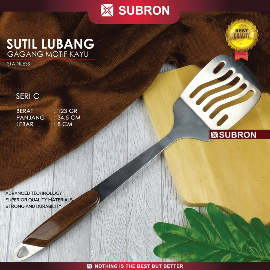 Susuk sutil spatula centong gagang coklat Stainless steel - SUBRON