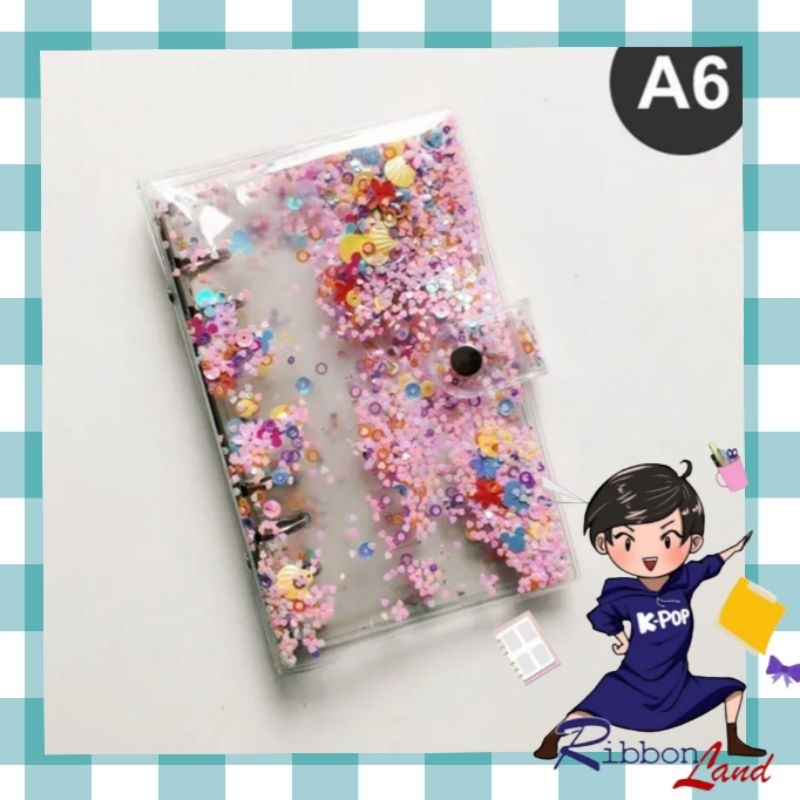 

(Free Penggaris) A5 / A6 COVER BINDER MANIK SEQUIN CRIMSON LOVE PINK
