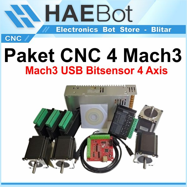 [HAEBOT] Paket CNC 4 Mach3 4Axis USB TB6600 Nema 23 1.8Nm Stepper PSU Bitsensor Router Engraver Lase