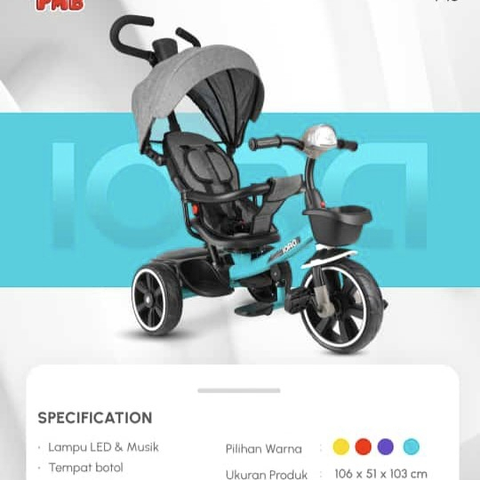 Sepeda Anak Roda Tiga Iora T-16 Sepeda Stroller Roda Tiga Iora T16