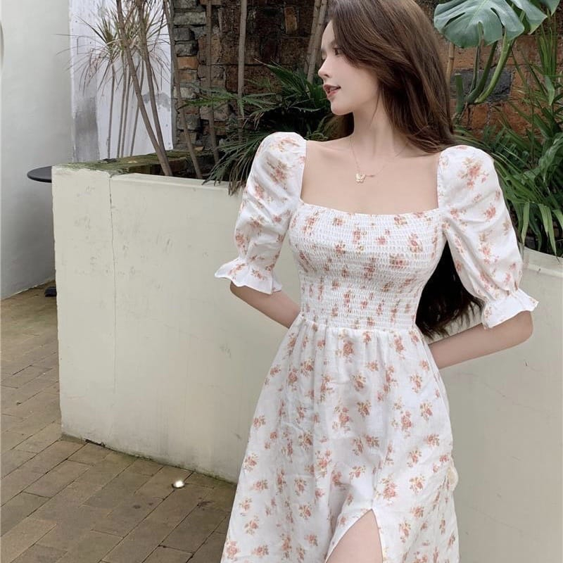 dress midi/dress putih korea/dress import D174