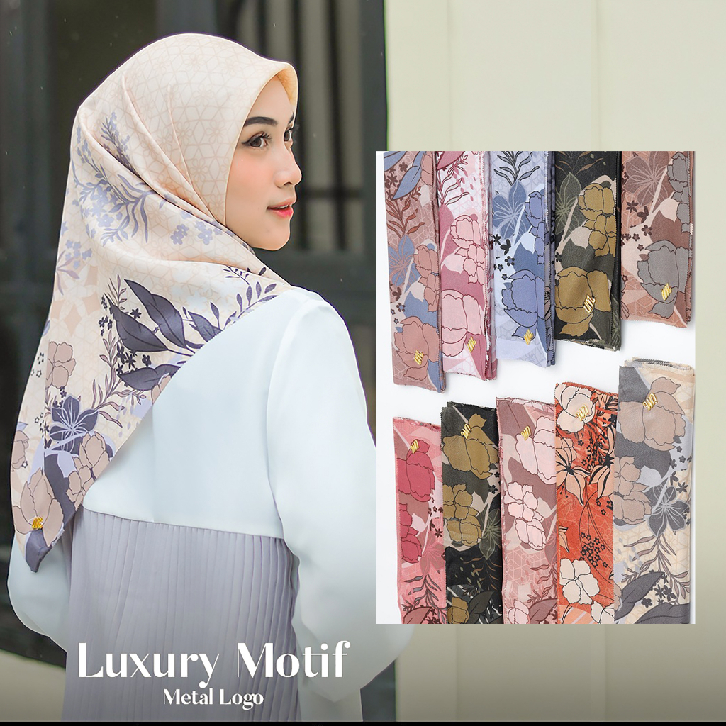 Jilbab Segiempat LUXURY PRINT UMAMA kode YE motif bahan Cotton Lurex original