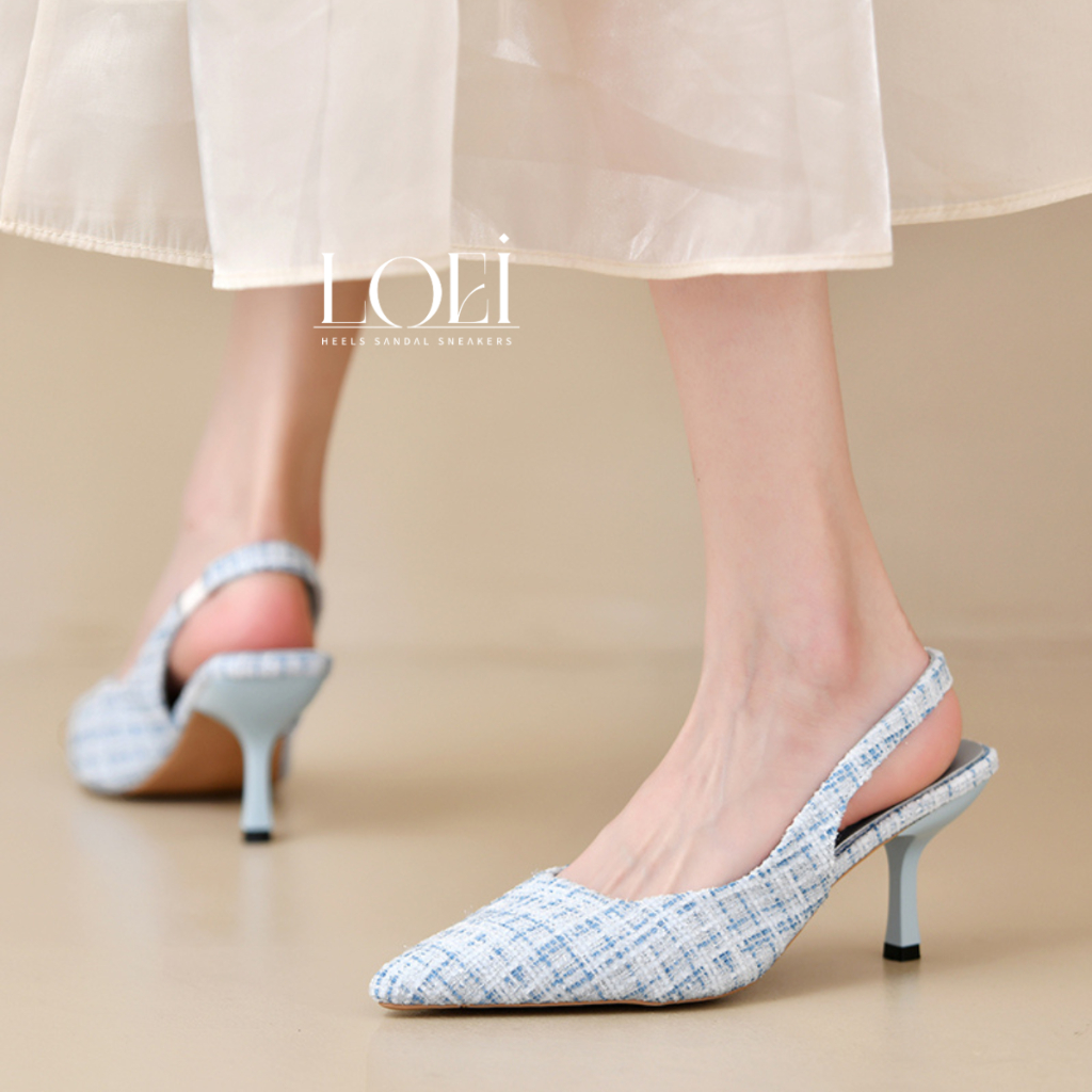 Tweed High Heels Wanita Import Sepatu Hak Tinggi Pesta 8283