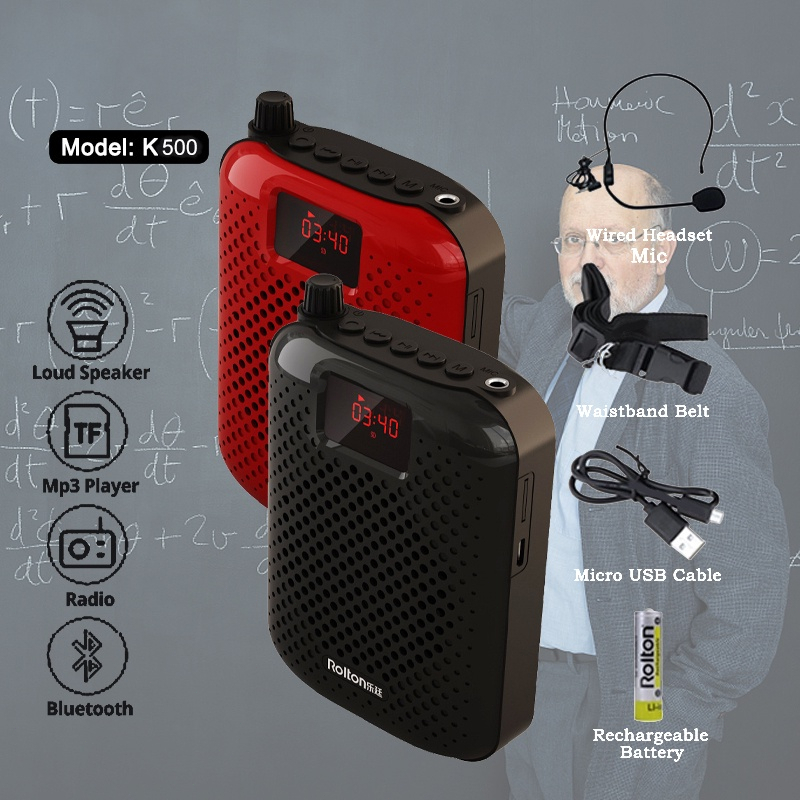 ⚡BIG END SALE⚡ Rolton K500 Penguat Suara 5W 2200mAh Multifungsi Speaker Suara Pribadi Portabel dengan Tampilan Mikrofon untuk Pidato Guru