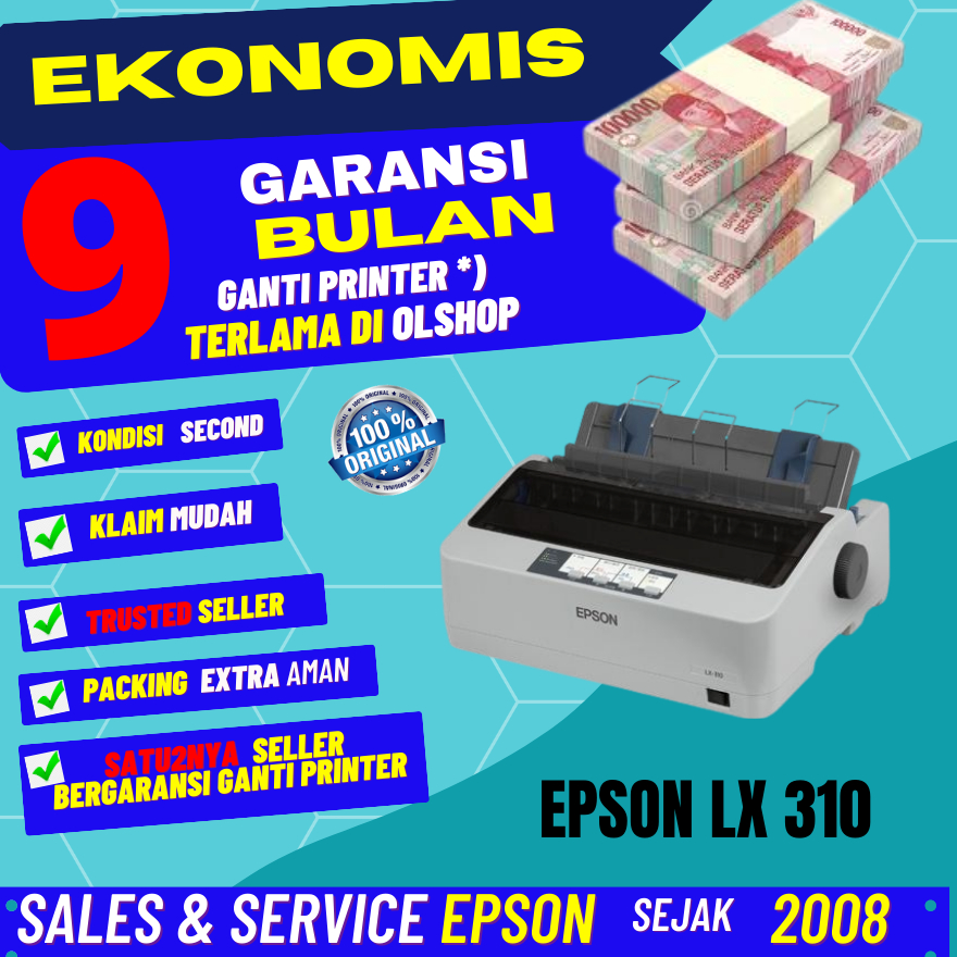 printer Epson LX 310 LX-310 LX310 SECOND / USED / BEKAS dotmatrix GARANSI 9 BULAN GANTI PRINTER TERLAMA DI SHOPEE bukan garansi servis , LPT ONLY / LPT TO USB