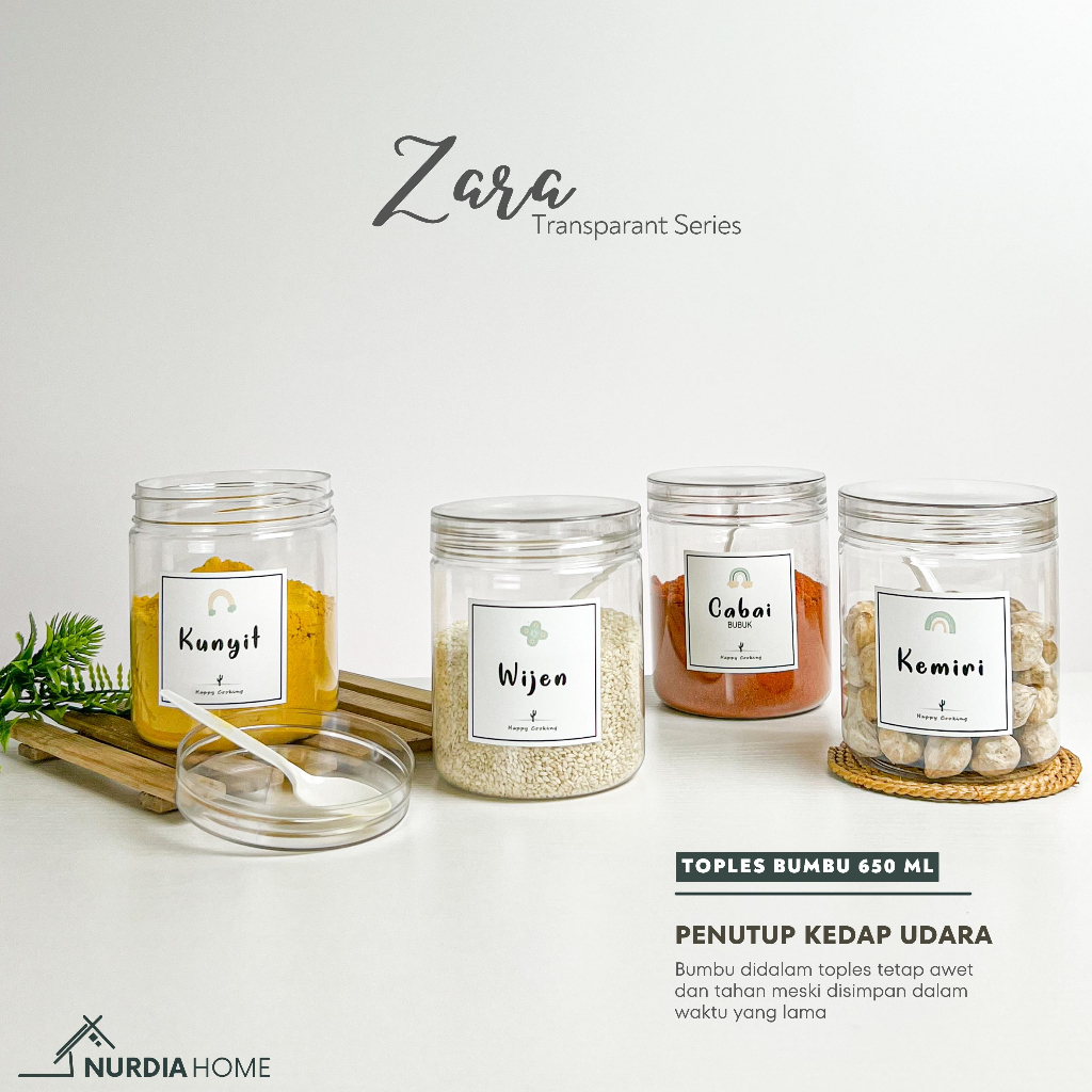 NURDIA HOME Zara Toples Bumbu 650 ml Transparant / Tempat Bumbu / Wadah Bumbu / Botol Bumbu dapur - JT02