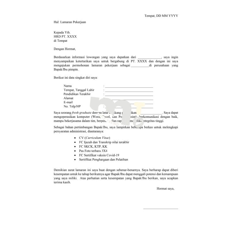 

Surat Lamaran Kerja