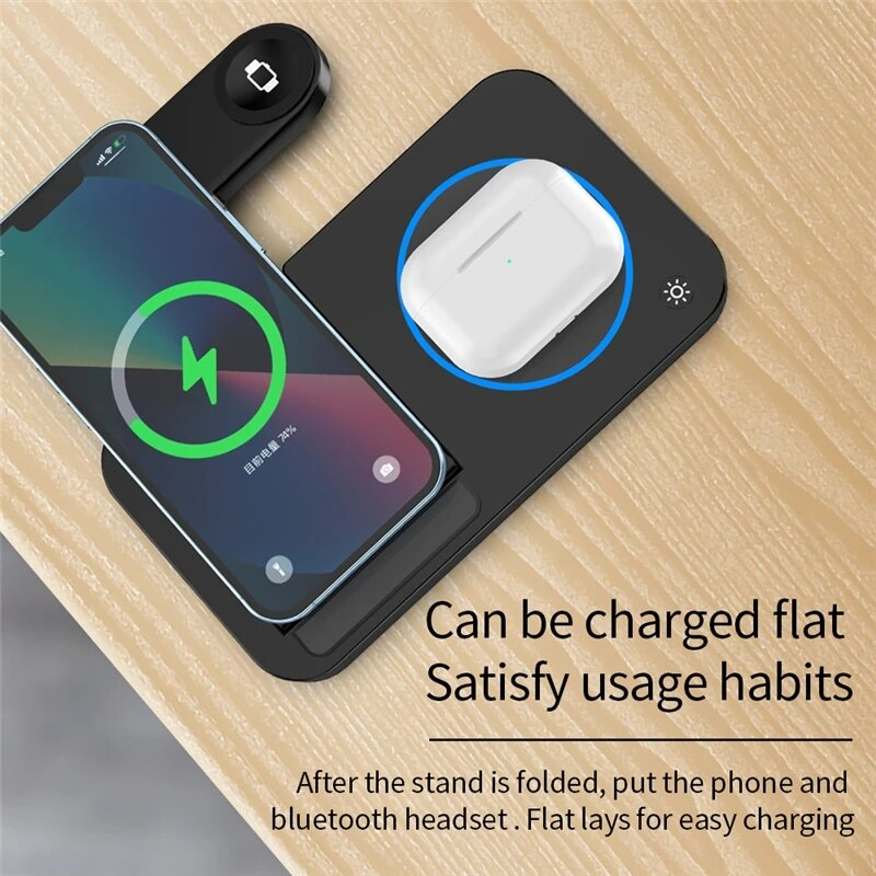 15W Foldable 4 in 1 Wireless Charging Station For iPhone Samsung