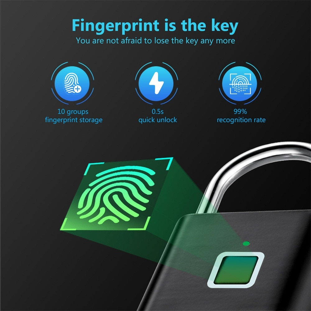 KERUI Keyless USB Charging Fingerprint Lock Smart Padlock Waterproof