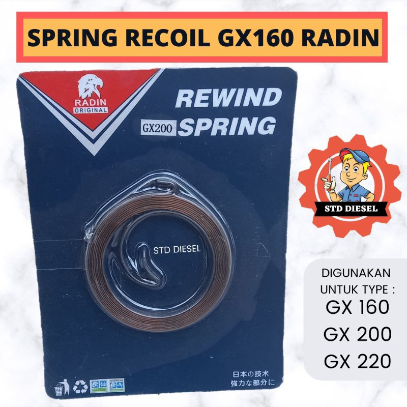 SPRING RECOIL STARTING PER GX160 GX200 GX220 MERK RADIN PER RIKOIL TARIKAN STATER BAIK 5 6 7 HP PK G