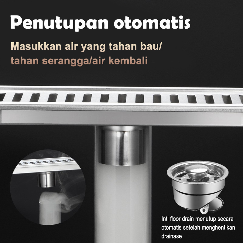 ⚡⚡KERROGEE Smart floor drain Saringan Panjang 60/40/30cm Tile insert Stainless 304/saringan pembuangan air/floor drain Katup Otomatis Anti kecoa Anti Bau