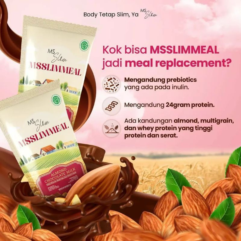 ⭐BAGUS⭐ [ECER] MS SLIM Msslimmeal Almond Chocolate Milk 50gr | Minuman Diet