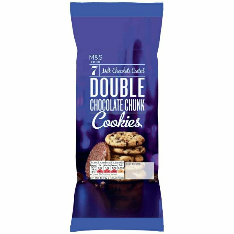 

MARKS & SPENCER M&S Milk Chocolate Coated Double Chocolate Chunk Cookies 175g