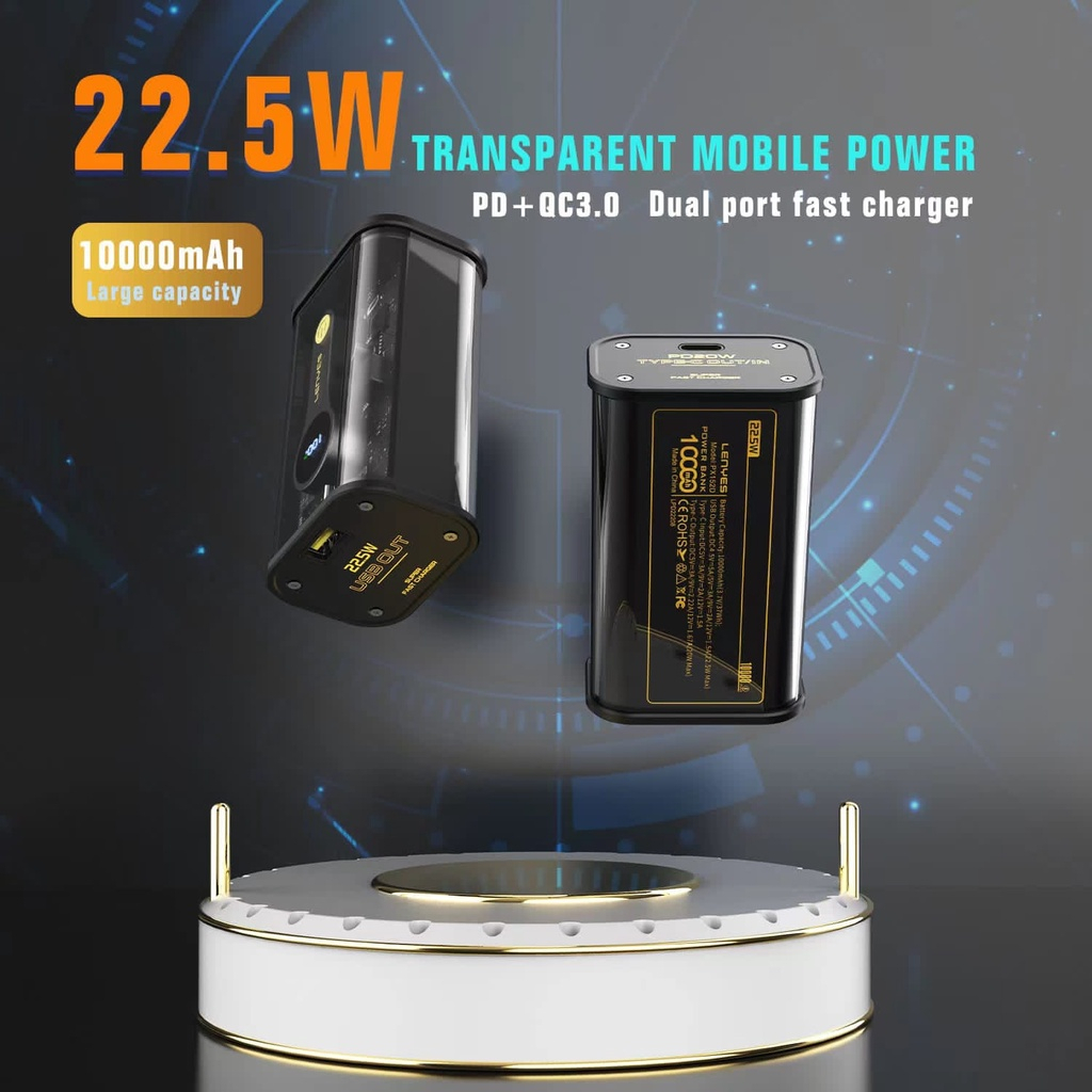 LENYES PX252D Powerbank 20000mAh 22.5W + PD20W Transparan Super Fast Charging Digital Display Indicator Real Capacity by.sultan