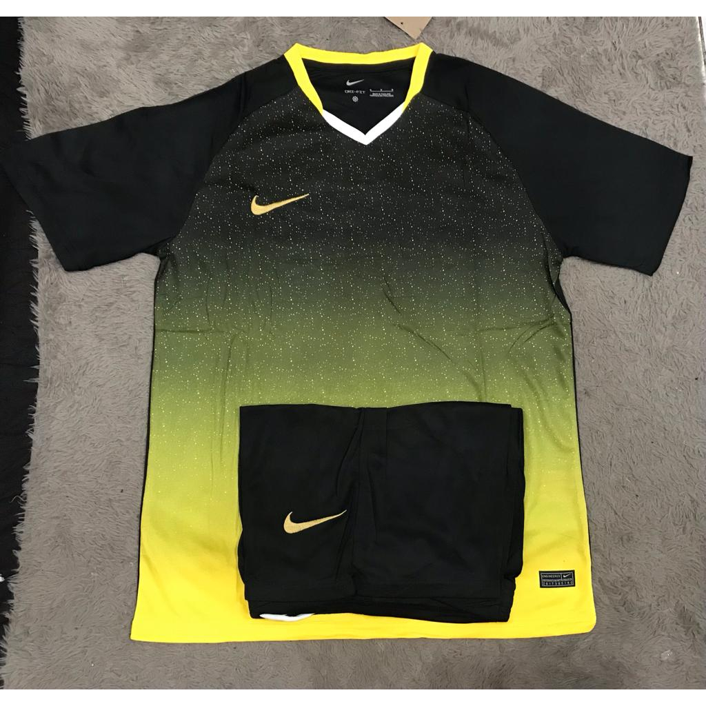 SETELAN BAJU FUTSAL SEPAK BOLA KUNING HITAM GRADE ORI IMPORT