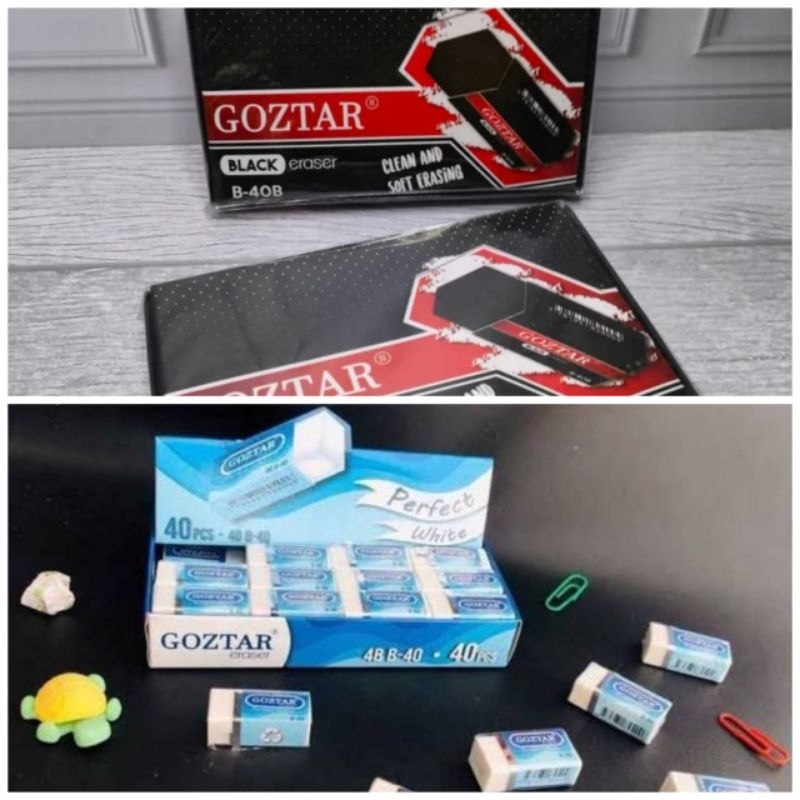 

[ BOX ISI 40 ] PENGHAPUS PENSIL GOZTAR B-40 / PENGHAPUS HITAM / PENGHAPUS PUTIH / HB / 2B / 4B