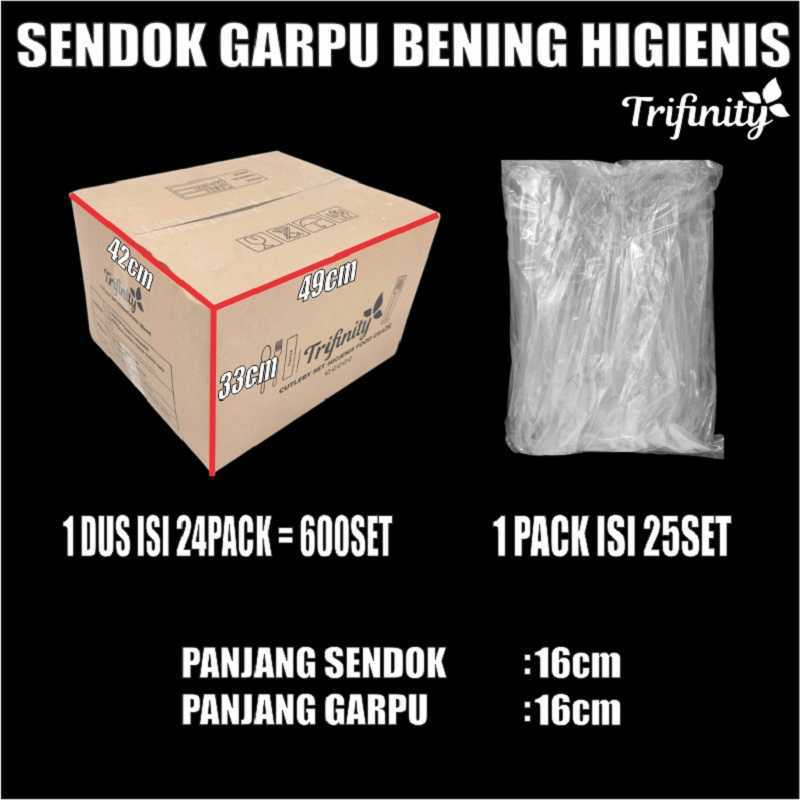 Sendok Garpu Plastik Higienis Set Bening / Higienis Set Hitam / Higienis Set Putih Per Pack Sekali Pakai Steril cutlery set Trifinity Murah SBY