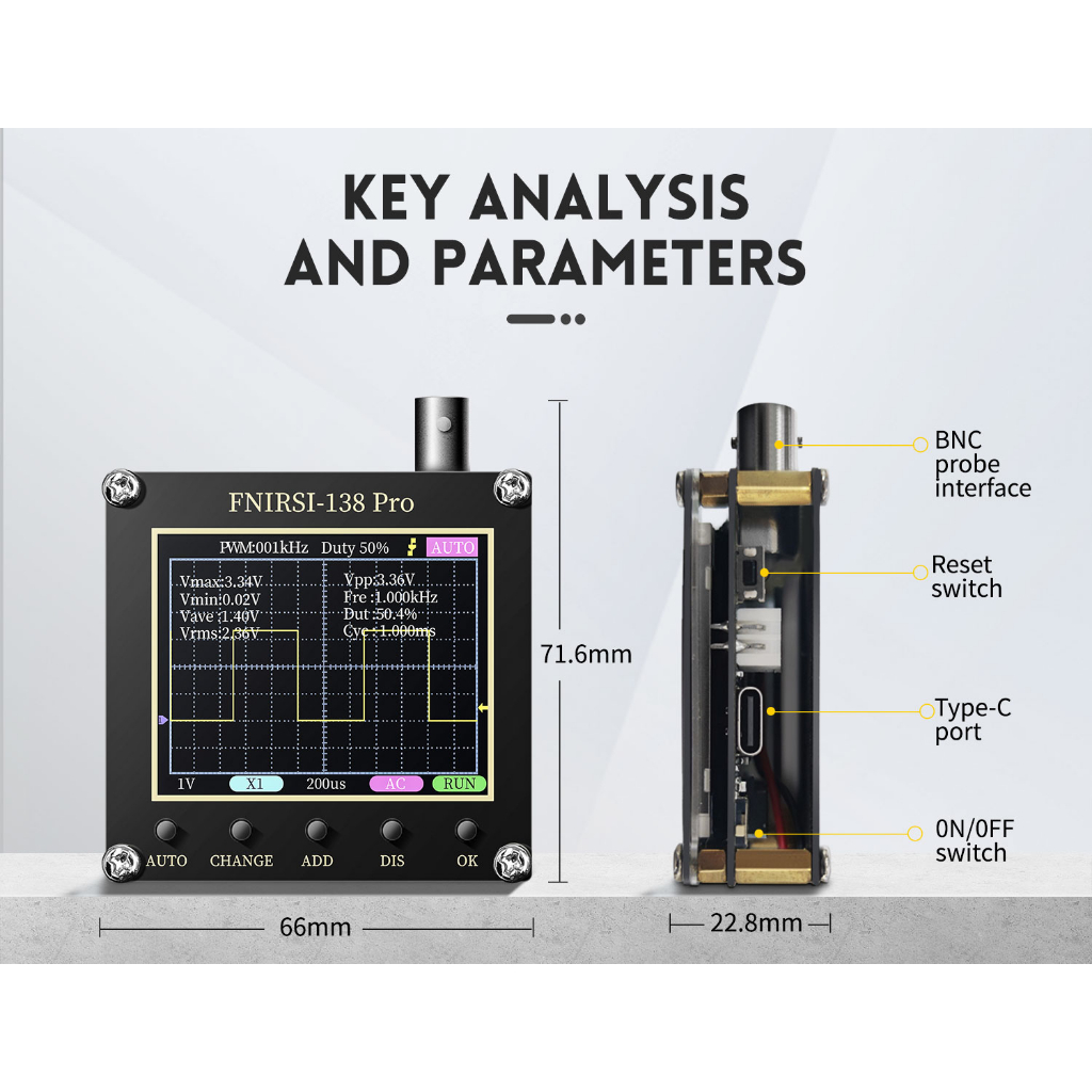 Digital Oscilloscope Analog Bandwidth 2.5MSa/s 200KHz Support AUTO FNIRSI DSO138