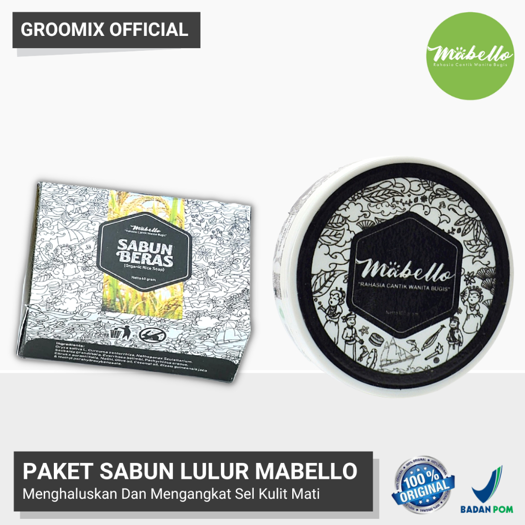 Mabello paket sabun beras hitam dan lulur hitam original 100 gr pemutih  pencerah badan  BPOM