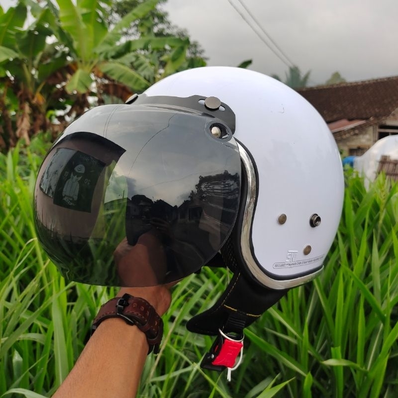 HELM BOGO DEWASA SNI KACA DATAR FULL LEHER PRIA WANITA DEWASA