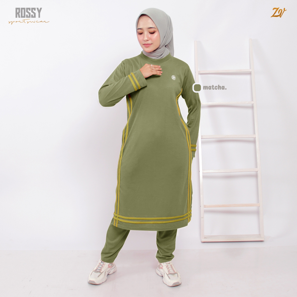 Rossy Set Olahraga l Pakaian Olahraga Muslimah l Sportwear Zaneva l Olahraga Lari Bersepeda Workout Jogging