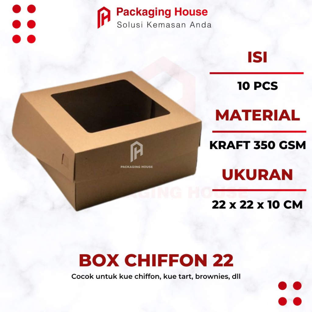

[10 pcs]Kotak Kue Tart Box Chiffon Cake | Box Chiffon 22x22x10cm | Pudding Kraft Jendela 350 gsm |