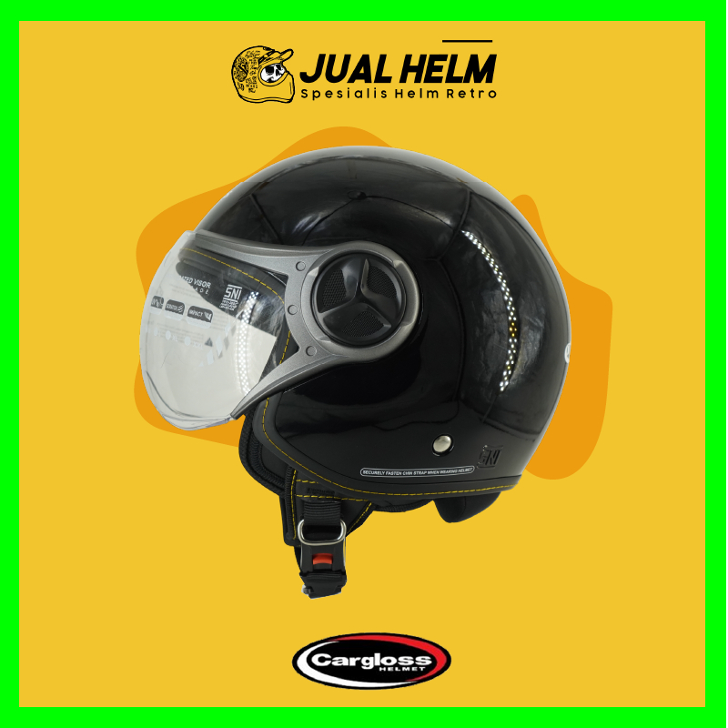 Helm Cargloss Anak YRJ Ghotic Deep Black Glossy | Helm Cargloss Retro Half Face | JUAL HELM