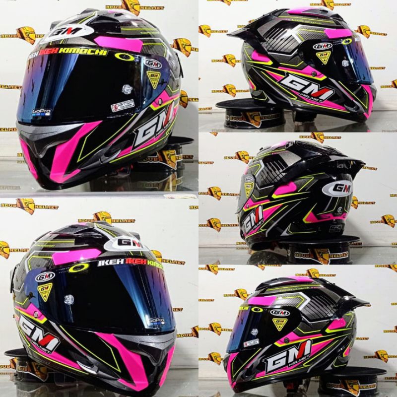 Helm Gm race pro Tuner black pink paket ganteng visor flat iridium