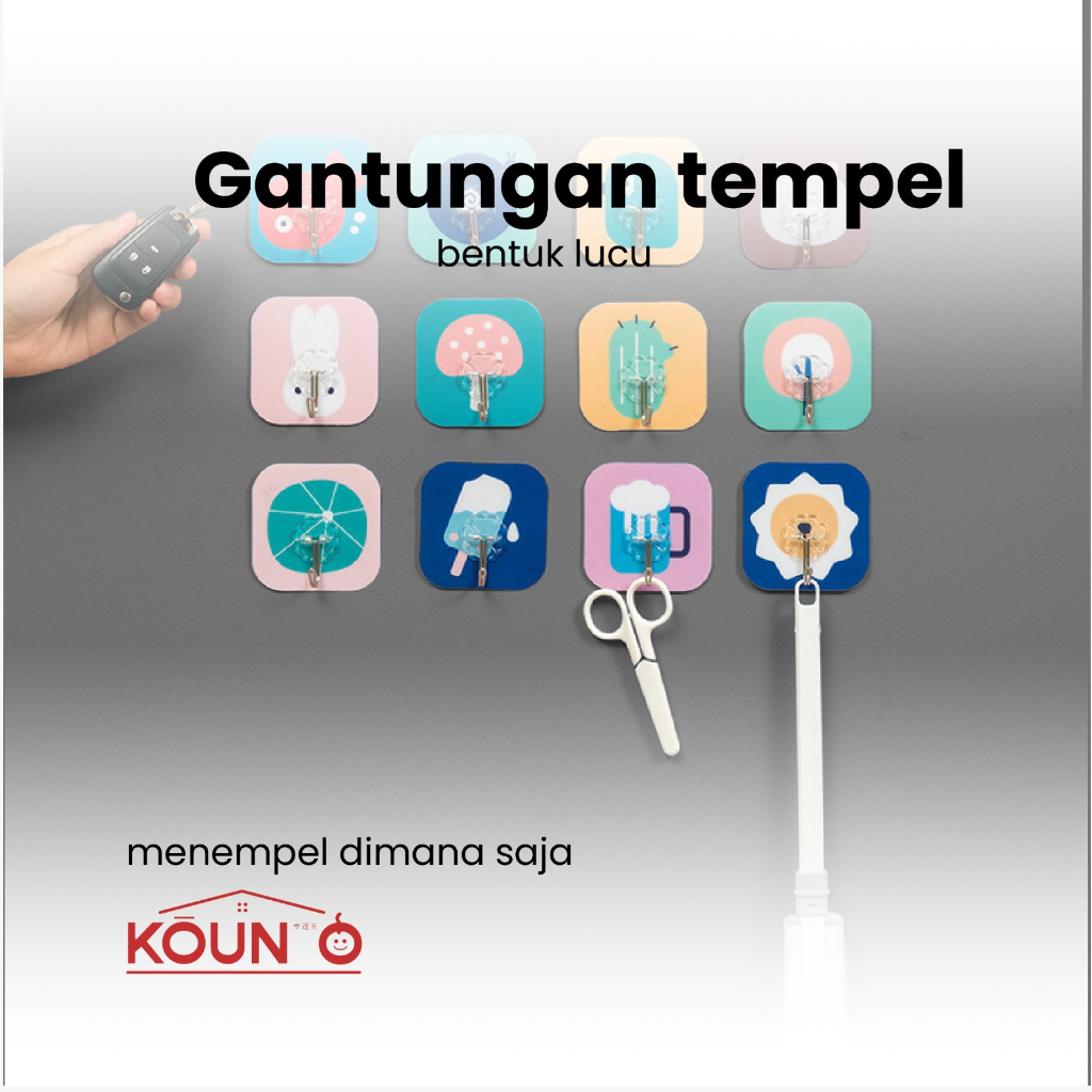 Hook Kait Perekat Tempel Kartun Serbaguna Kuat Bebas Paku Perekat Gantungan Tempel Tembok Kamar Mandi Dapur Multifungsi