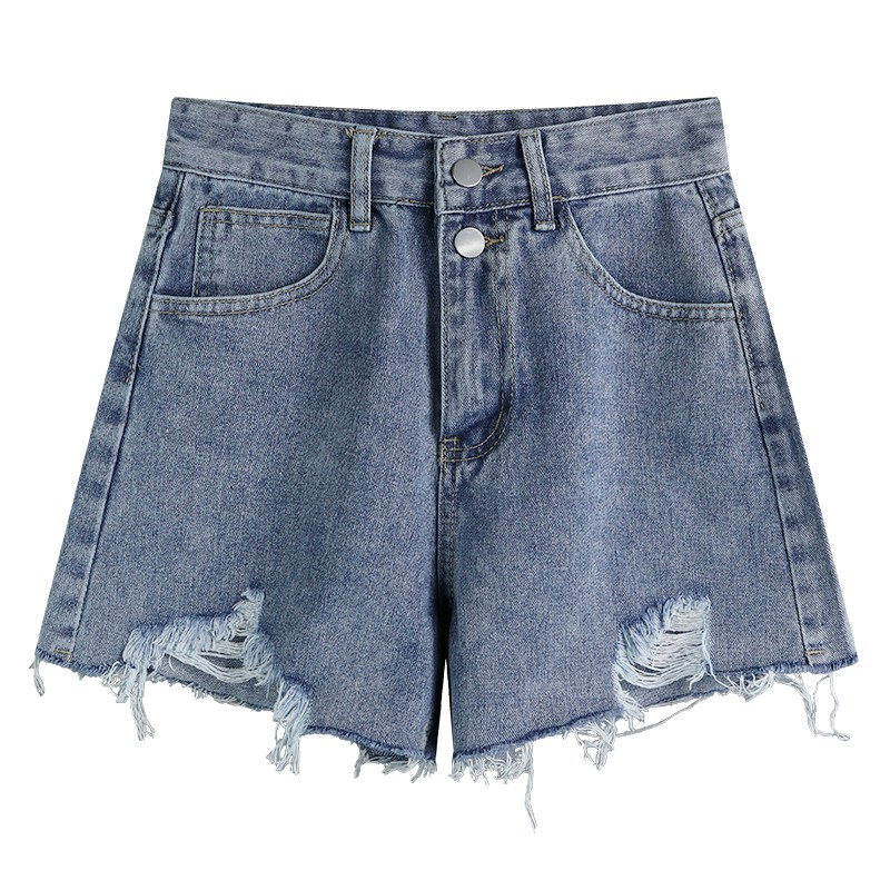 Celana hot pants wanita higwaist jeans ripped denim celana pendek cewe korean kekinian 2023