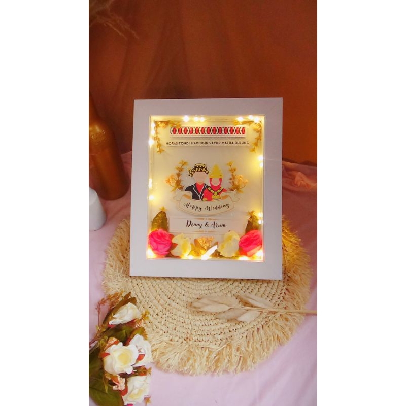 Pop Up 3D Frame - Bingkai 3D Kado Nikah - Bingkai Lampu Pop Up Flower in Frame - Frame Gift - Kado U