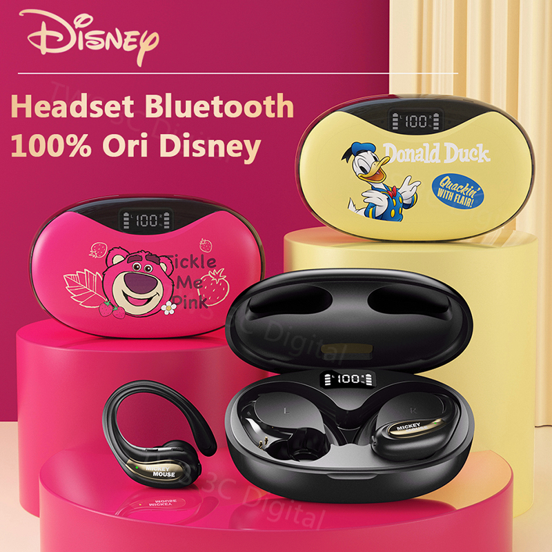 Original Disney Olahraga Headset Bluetooth 5.3 Ear-mounted TWS Earphone Gaming with Mic HIFI Stereo Digital  Untuk Android IOS iPhone