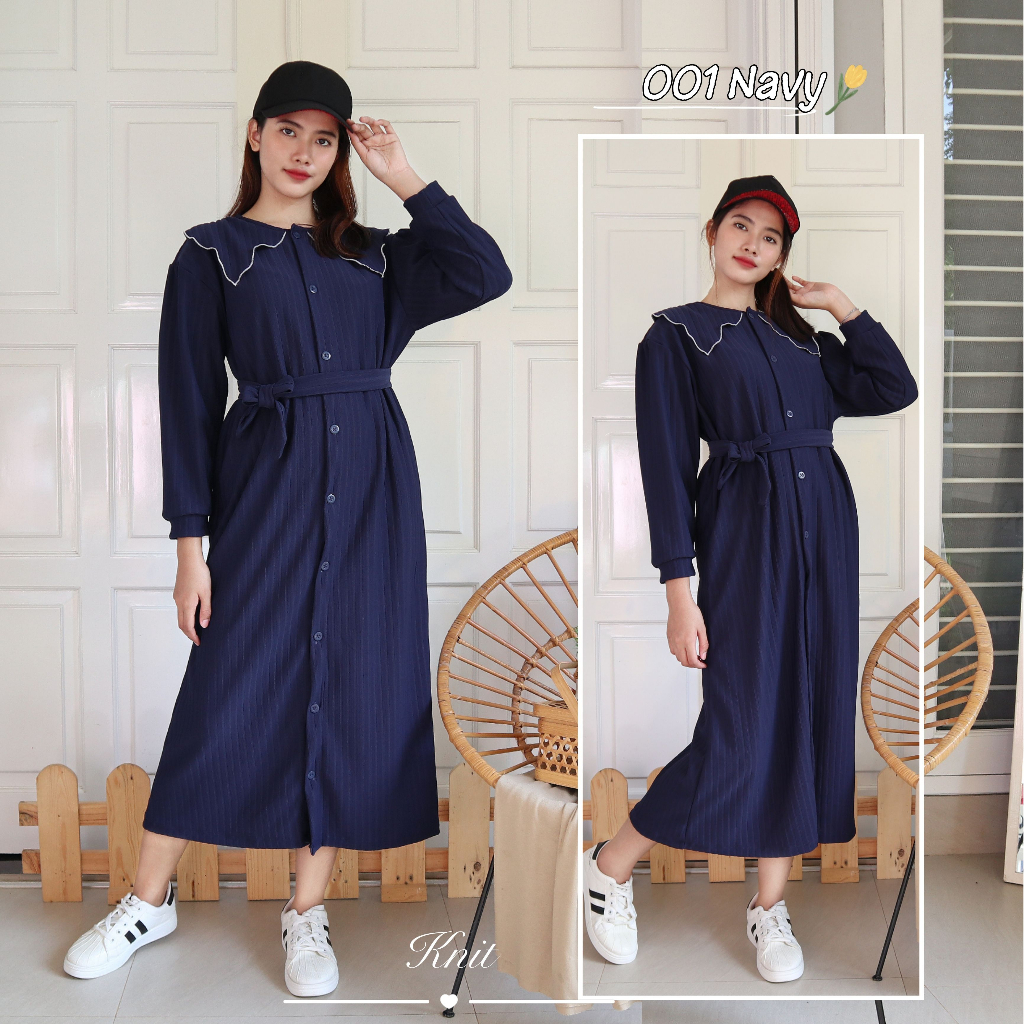 IZANY JISOO Overall Dress Wanita / Dress Hornet Knit