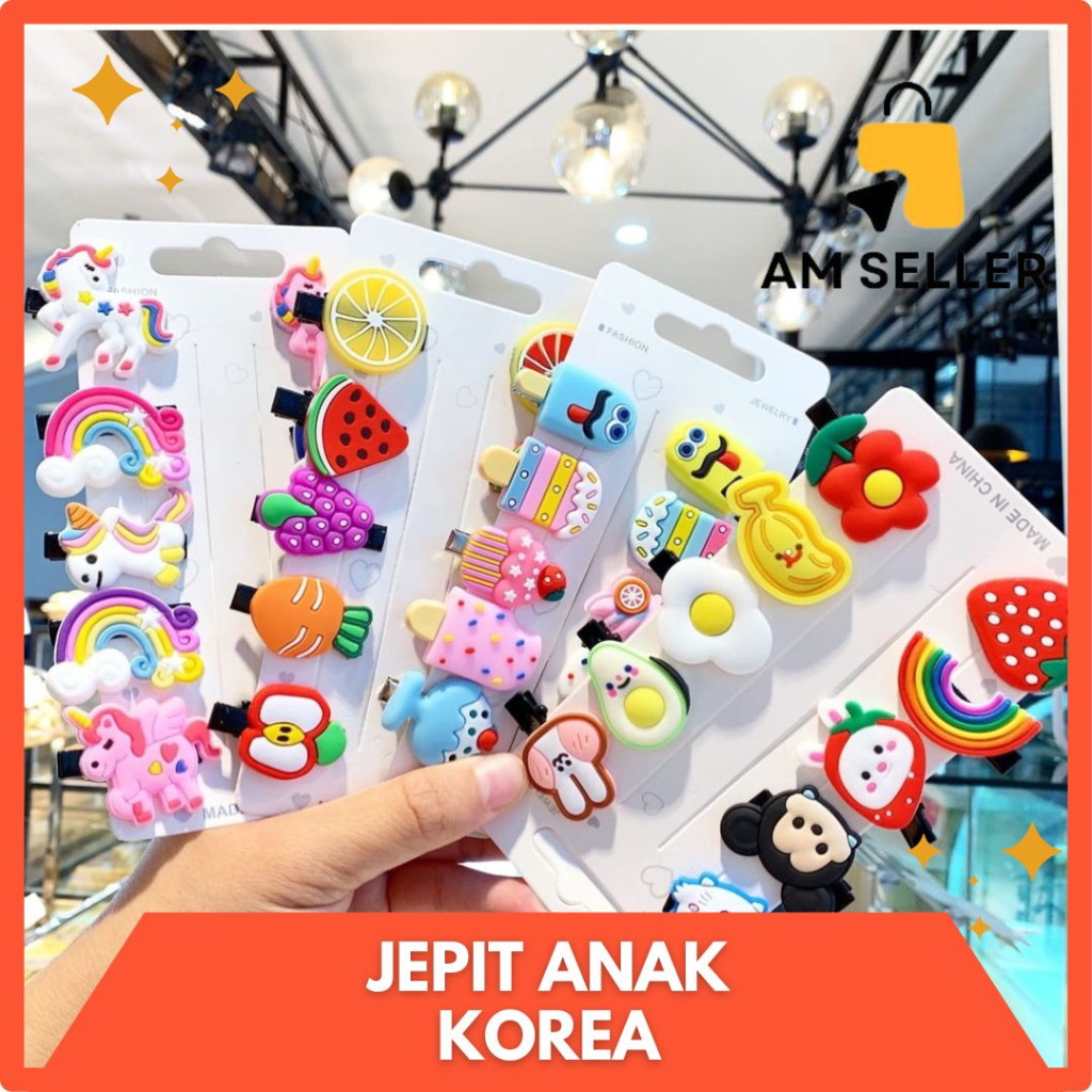 Jepit Rambut Anak Perempuan Lucu 10 in 1 / Jepitan Rambut Fashion Karakter / Jepitan Hair Pin Gaya Korea Kids Unicorn Ice Cream