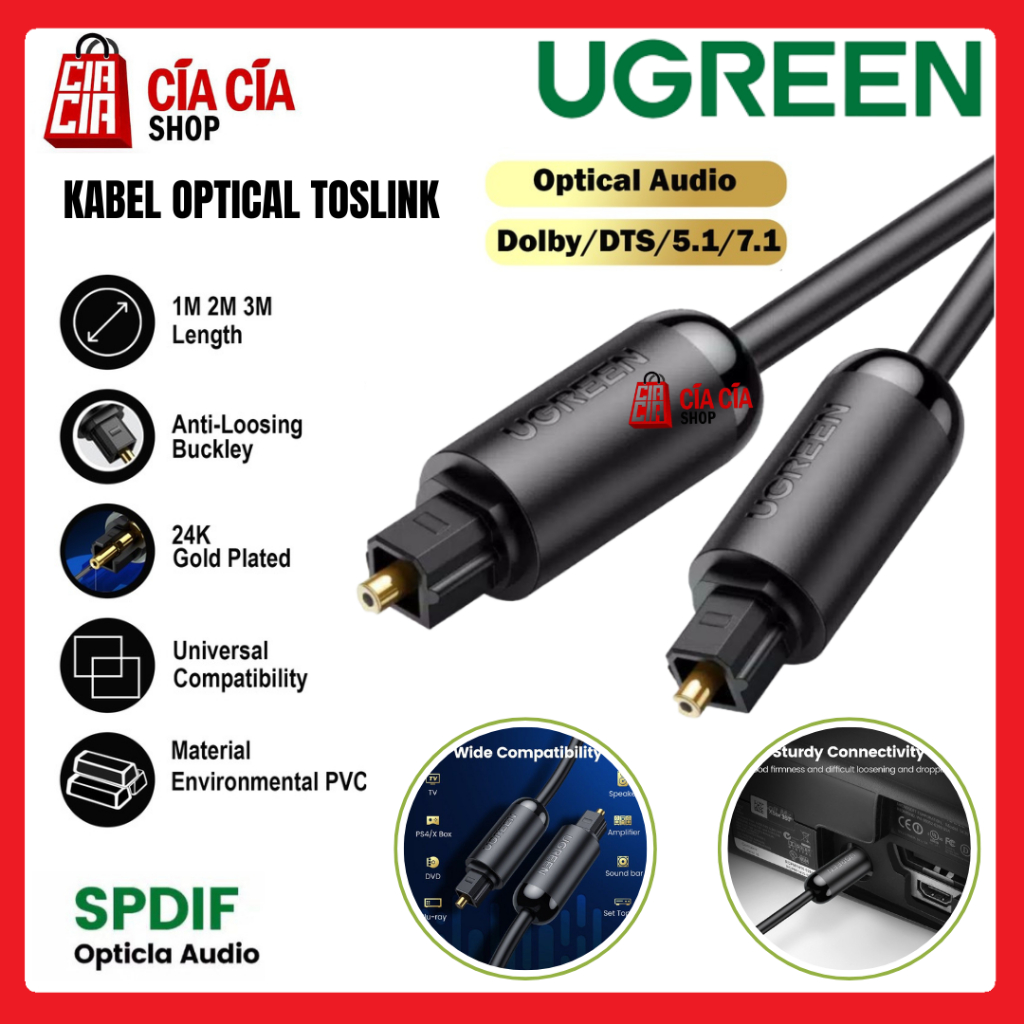 UGREEN Kabel Toslink Optical Digital SPDIF Kabel Audio Fiber Optic Kabel Optical Digital