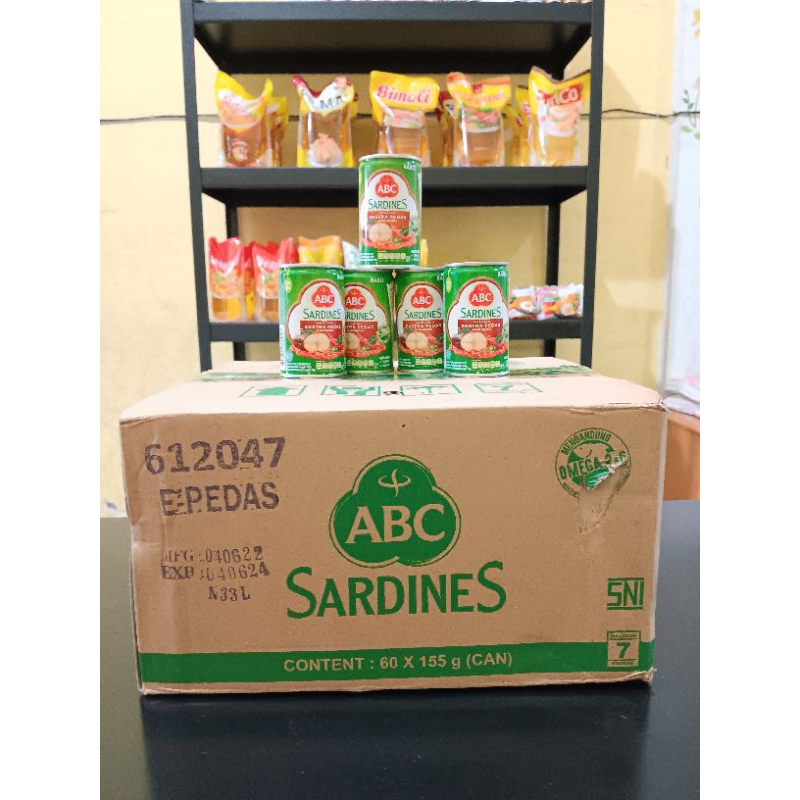 

1 dus/kotak Sardines ABC Extra Pedas 155gr isi 60 kaleng