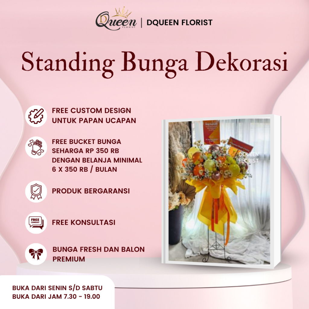 DQueen Florist Standing Flower Ulang Tahun Bunga Dekorasi Wedding Flowers Besi Custom Warna