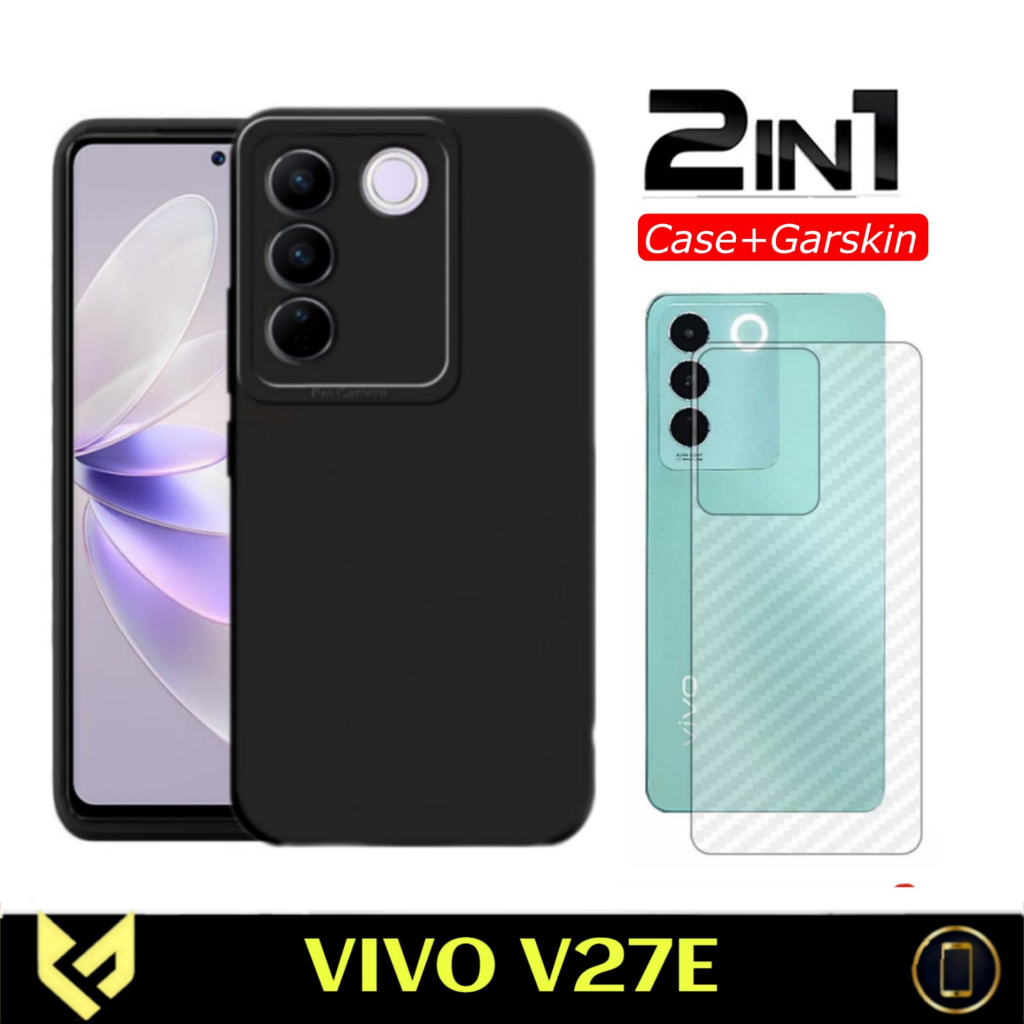 PROMO Paket 3IN1 Case Pro Camera Black For VIVO V27e SoftCase Premium Black Free Tempered Glass Camera &amp; Garskin - FIDS STOR