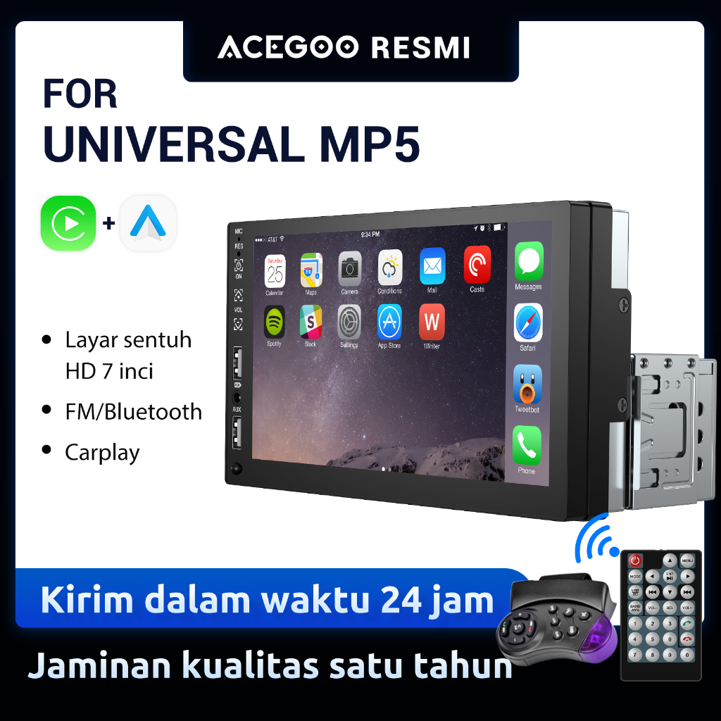 ESSGOO Carplay 7inch Head Unit Radio Mobil Single Din   Universal HD Mobil MP5 Multimedia Player HD Stereo Layar Sentuh Bluetooth Radio FM / USB / TF Card Function Steering Wheel Control Remote Control