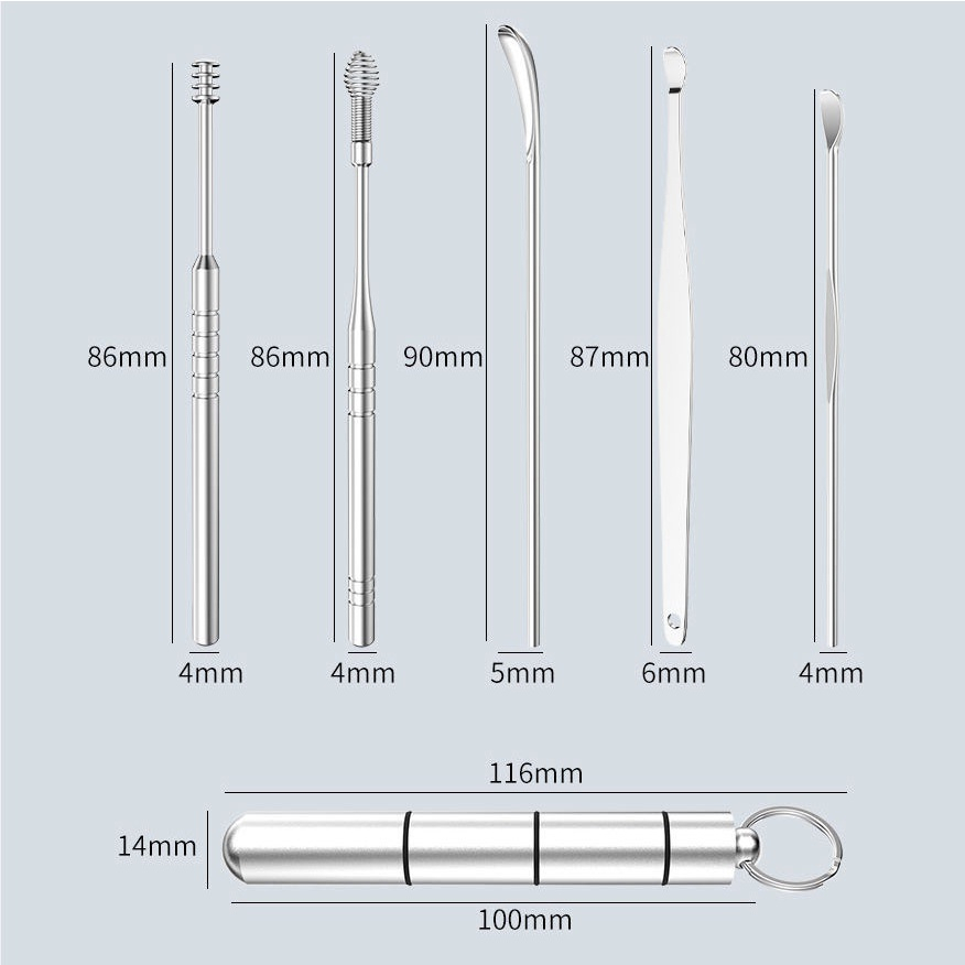 MAGEFY 5Pcs/set Ear Wax Pickers Stainless Steel Earpick Wax Remover Curette Ear Pick Cleaner Ear Cleaner 9182