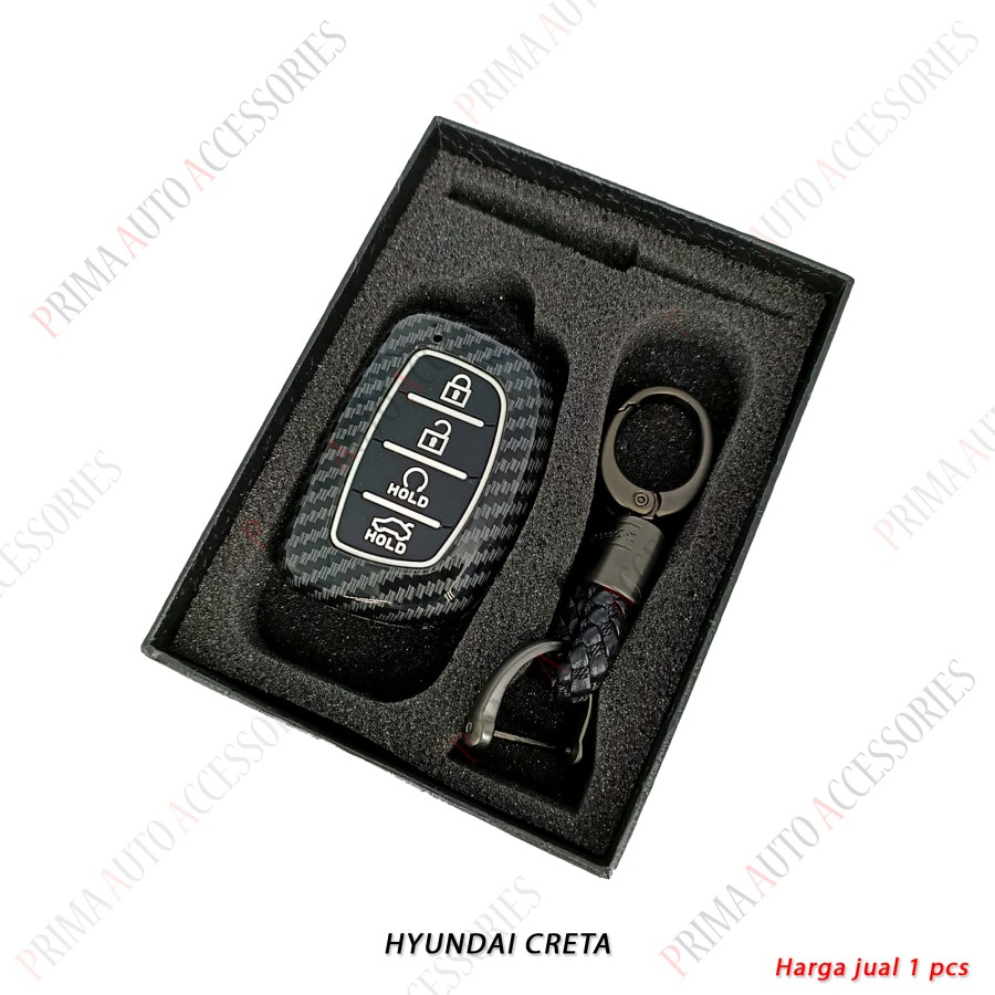 Casing Kunci Remote Mobil Carbon Fiber - Hyundai CRETA - Carbon Hitam