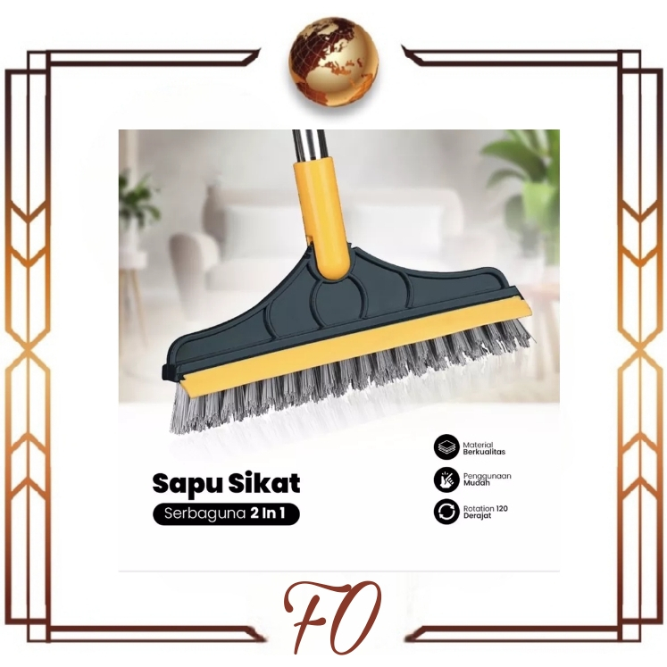 (FO) Sikat Sapu Lancip Pembersih Lantai 2 IN 1 - Sikat Mutifungsi Gagang Panjang Stainless - Sikat Pembersih Kamar Mandi Praktis Multifungsi