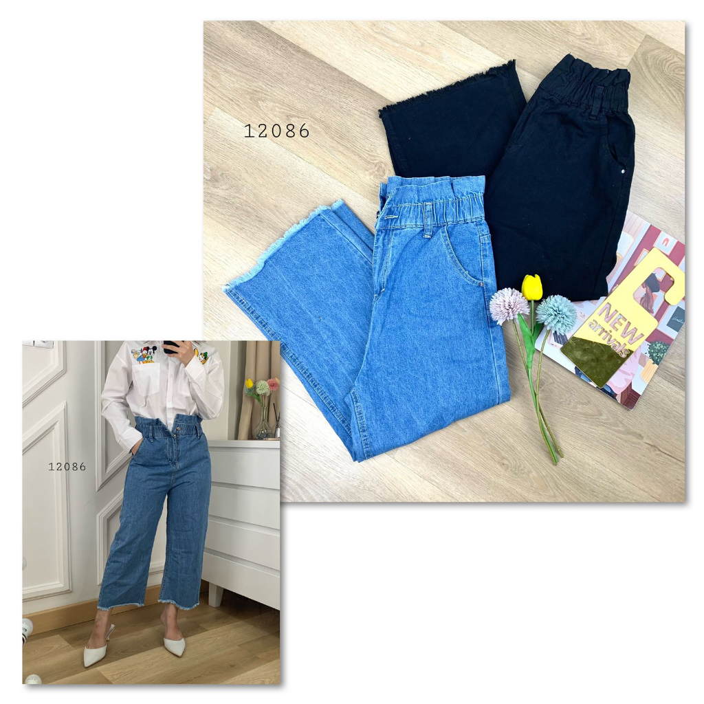 12086 CELANA JEANS HW KULOT RAWIS 7/9 WANITA BLUE AND BLACK PREMIUM TXM JEANS CELANA JEANS 7/9 WANIT