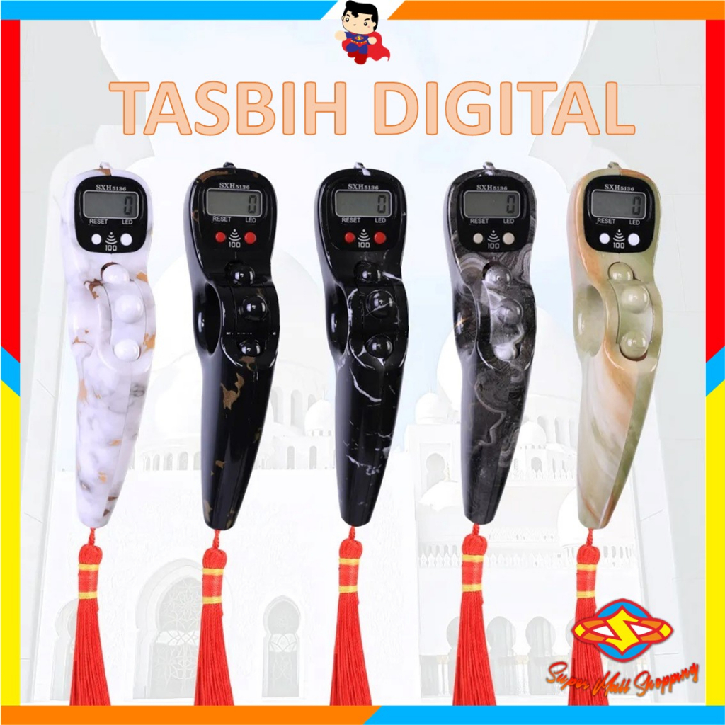 SMS Tasbih Digital LED Roling Alarm Bunyi Beep 100 Motif Marmer dan Kayu Tasbih Digital LED Jari Ber