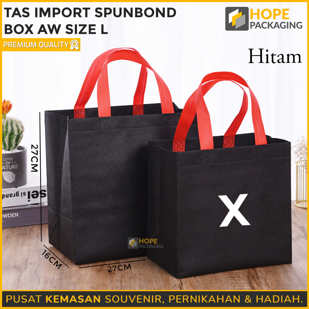 [ ISI 5 PCS ] Tas Import Spunbond Box AW SIZE L polos Merah kuning hitam  / Tas Souvenir wedding / ulang tahun / birthday goodiebag