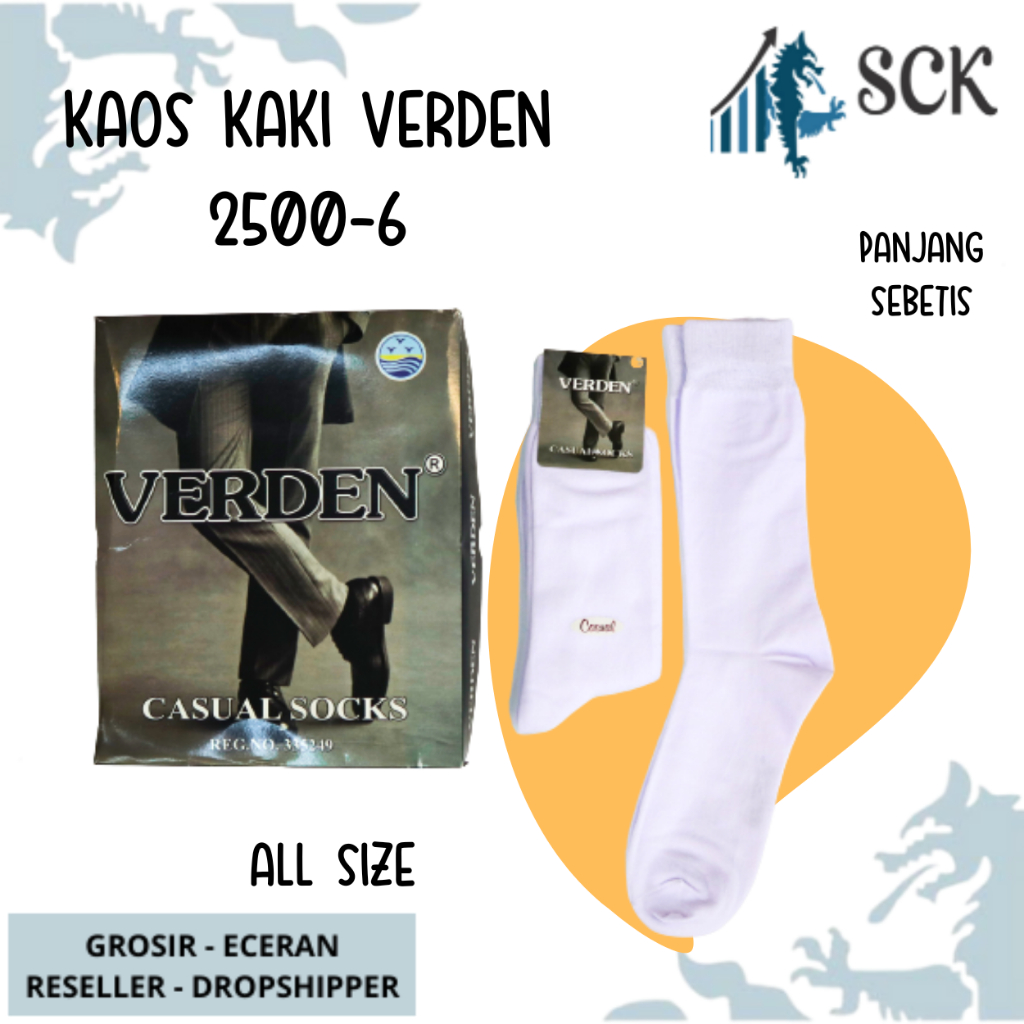 Kaos Kaki Pria VERDEN 2500-6 PUTIH Casual Sebetis / Kaus Kaki Kerja Kantor Pria Panjang Sebetis VERDEN - sckmenwear GROSIR