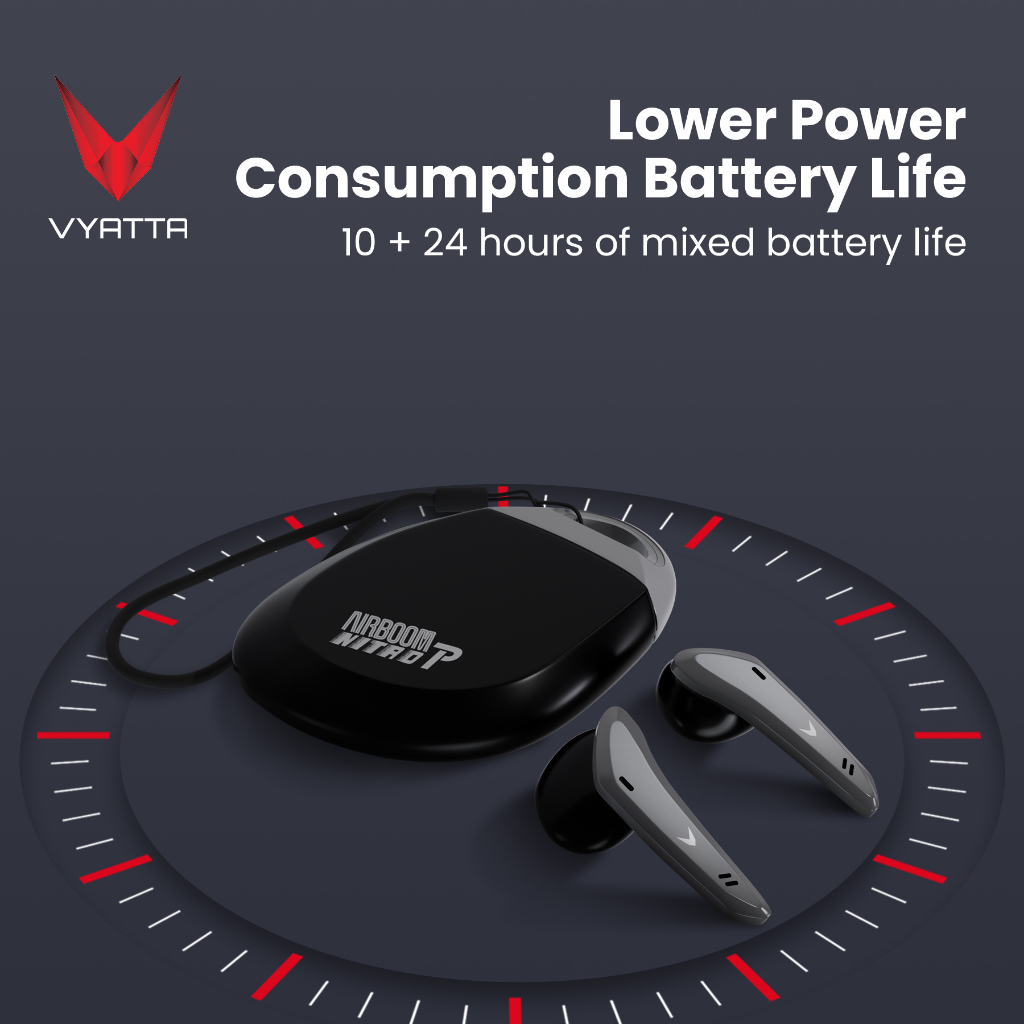 VYATTA AIRBOOM NITRO P TWS BLUETOOTH HEADSET EARPHONE GAMING MODE 40 MS SLIM 14 IN 1 TOUCH SENSOR